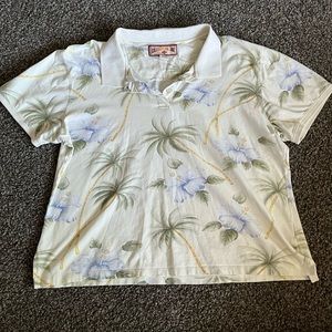 vintage caribbean joe palm & floral print collared shirt